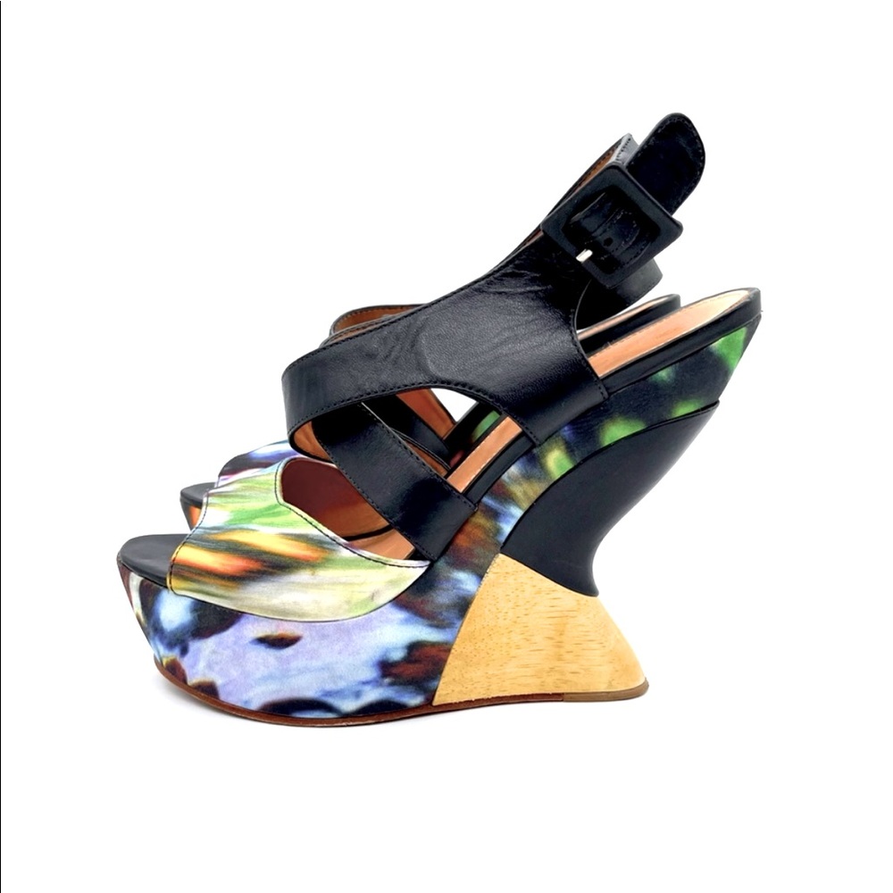 Anthropologie Leifsdottir Kivi Abstract Silk & Leather Platform & Wedge Sandals